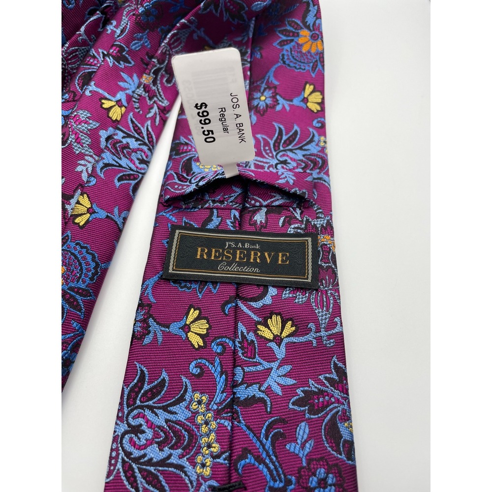 Jos A Bank Reserve Collection Silk Tie Magenta Blue Floral Paisley Made in Italy - Picture 2 of 4